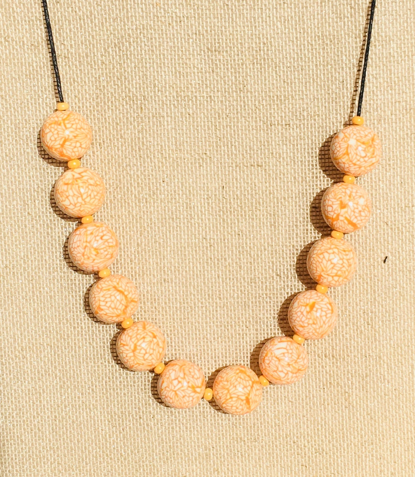 Handmade Orange & White Polymer Clay Beaded Necklace – Artisan Jewellery Gift for Her