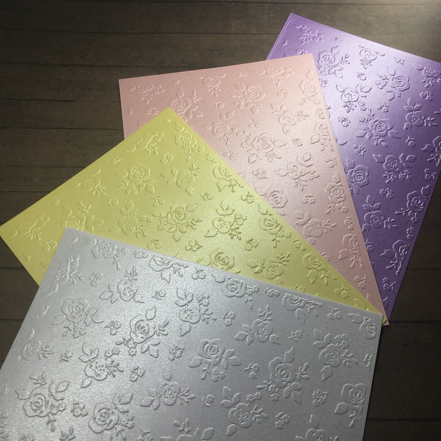 4 x Embossed Pearlised Floral Paper Cards – Components for Handmade Cards (10.5 x 14.5cm) – Pack D