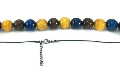 Handmade Wooden Blue, Brown & Yellow Beaded Necklace – Lightweight Jewellery Gift for Her