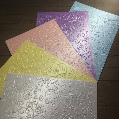 4 x Embossed Pearlised Floral Paper Cards – Components for Handmade Cards (10.5 x 14.5cm) – Pack F