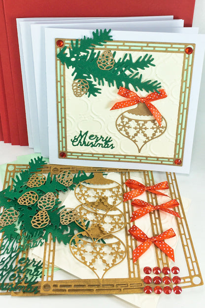 Christmas Embossed Card Making Kit – Makes 4 DIY Holiday Cards with Envelopes (13.5 x 14.5cm)
