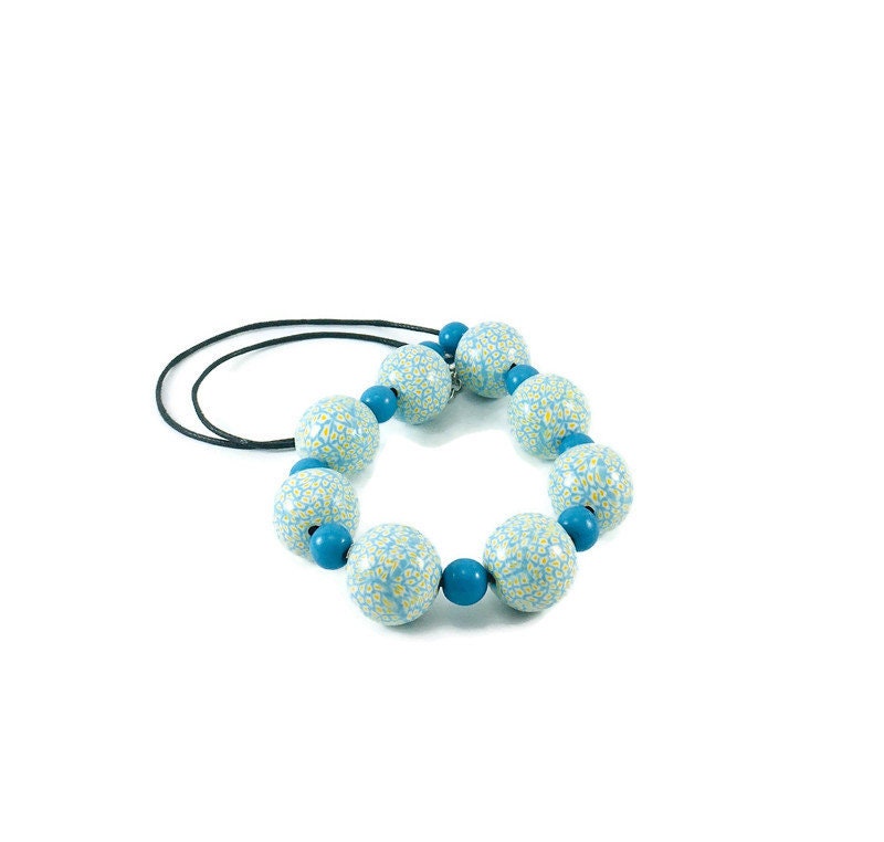 Handmade Turquoise & Yellow Polymer Clay Beaded Necklace – Artisan Jewellery Gift for Her
