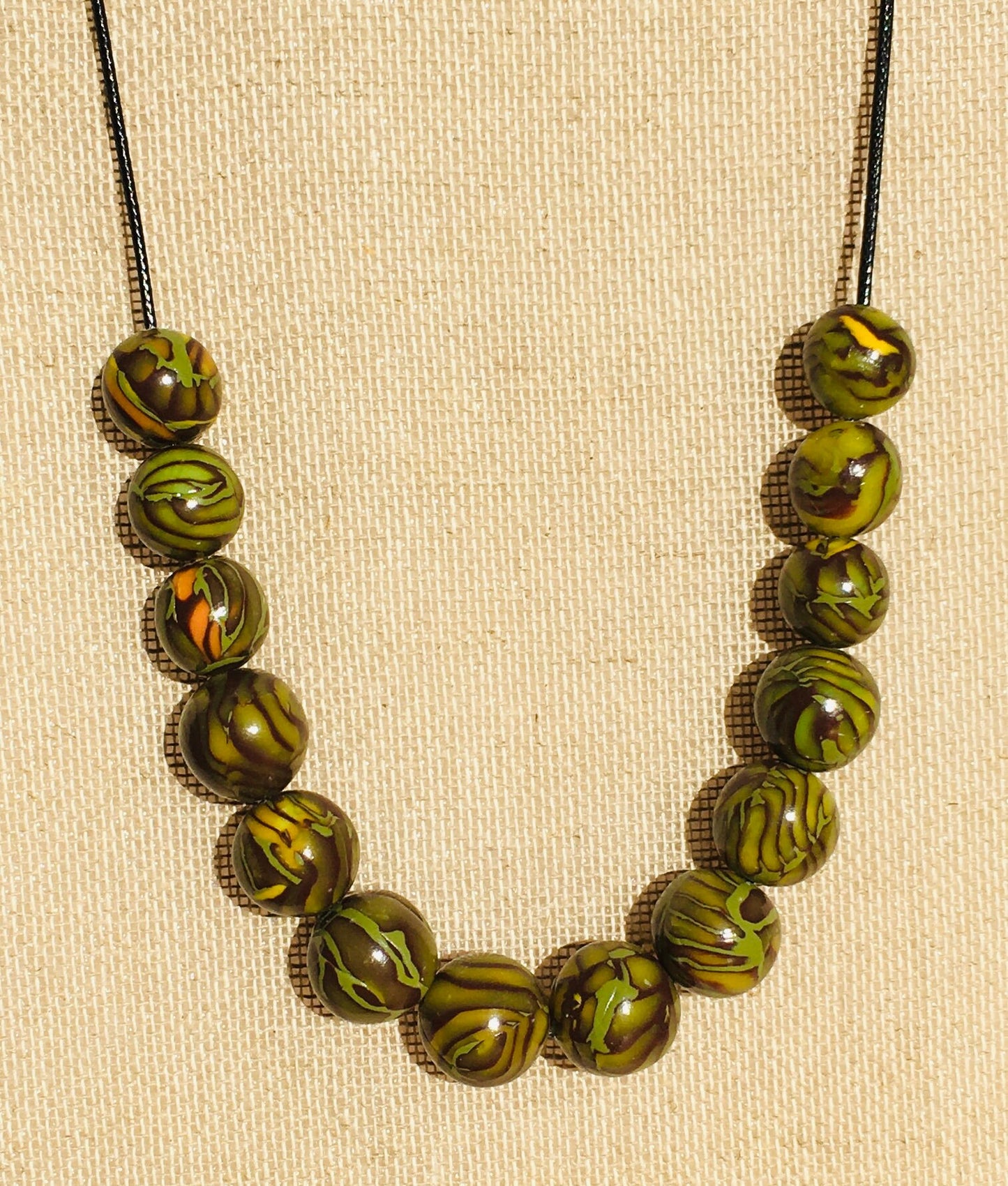 Handmade Olive, Brown & Yellow Polymer Clay Beaded Necklace & Earrings Set – Gift for Her