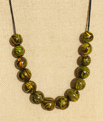 Handmade Olive, Brown & Yellow Polymer Clay Beaded Necklace & Earrings Set – Gift for Her