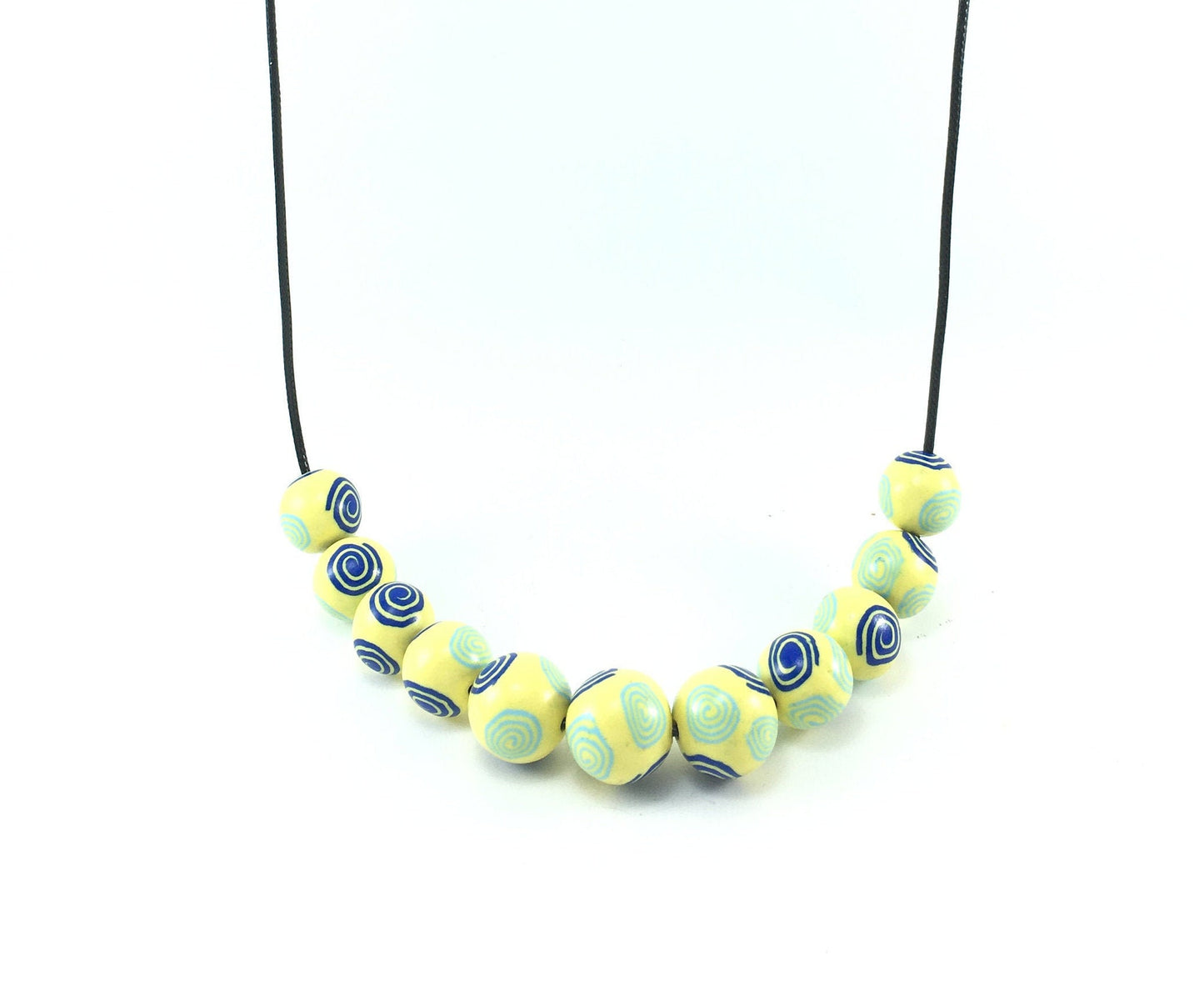 Handmade Blue & Yellow Millefiori Polymer Clay Beaded Necklace – Artisan Jewellery Gift for Her