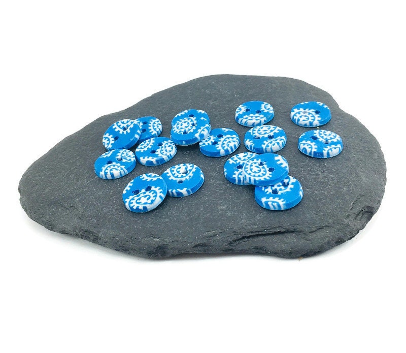 Handmade Blue & White Polymer Clay Buttons – Set of 6 (14mm)