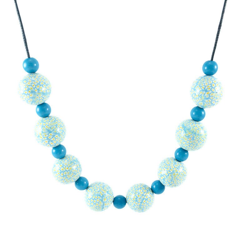Handmade Turquoise & Yellow Polymer Clay Beaded Necklace – Artisan Jewellery Gift for Her