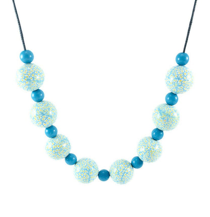Handmade Turquoise & Yellow Polymer Clay Beaded Necklace – Artisan Jewellery Gift for Her