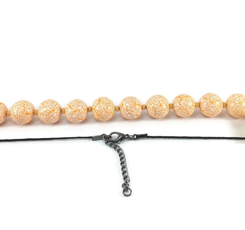 Handmade Orange & White Polymer Clay Beaded Necklace – Artisan Jewellery Gift for Her