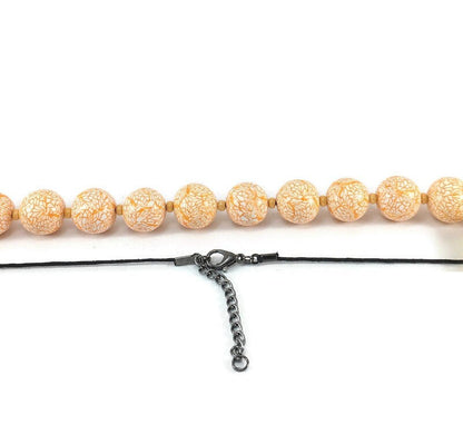 Handmade Orange & White Polymer Clay Beaded Necklace – Artisan Jewellery Gift for Her