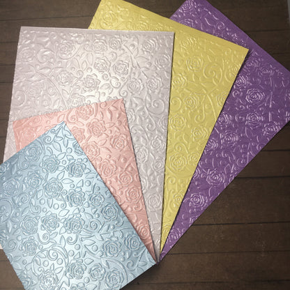 Embossed Pearlised Rose Paper Cards – For Cardmaking, Scrapbooking & Decoration