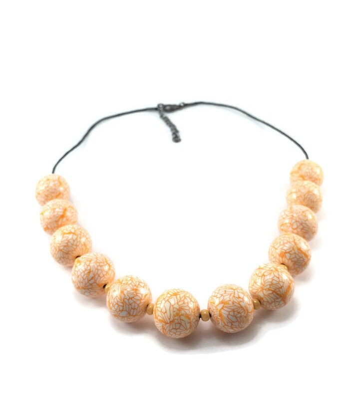 Handmade Orange & White Polymer Clay Beaded Necklace – Artisan Jewellery Gift for Her