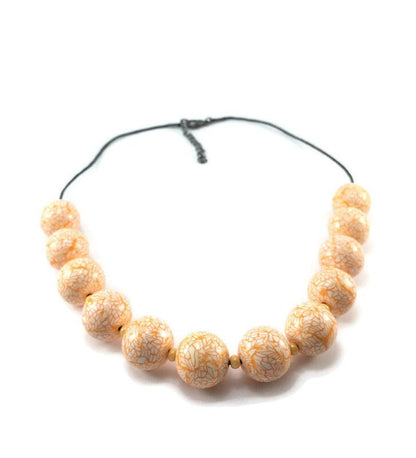 Handmade Orange & White Polymer Clay Beaded Necklace – Artisan Jewellery Gift for Her