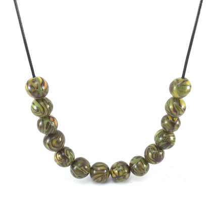 Handmade Olive, Brown & Yellow Polymer Clay Beaded Necklace & Earrings Set – Gift for Her