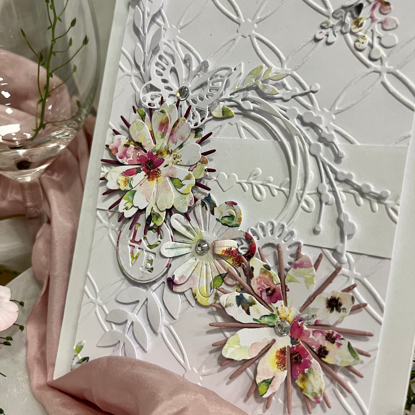 DIY Embossed Wedding Card Making Kit – Handmade Floral Card & Envelope (5x7")
