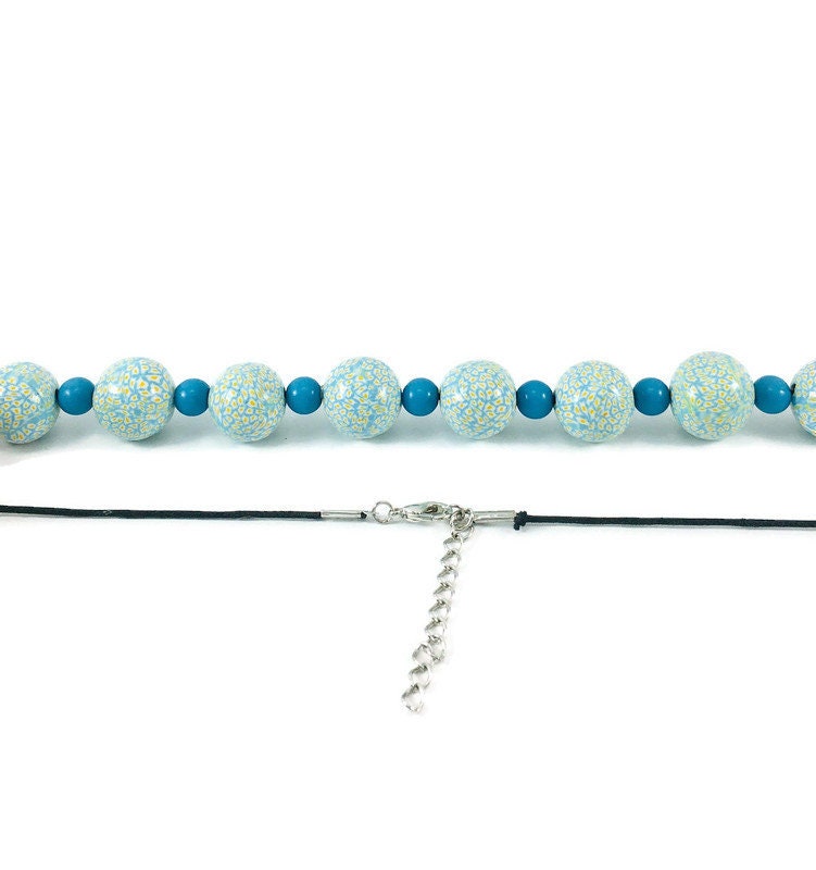 Handmade Turquoise & Yellow Polymer Clay Beaded Necklace – Artisan Jewellery Gift for Her