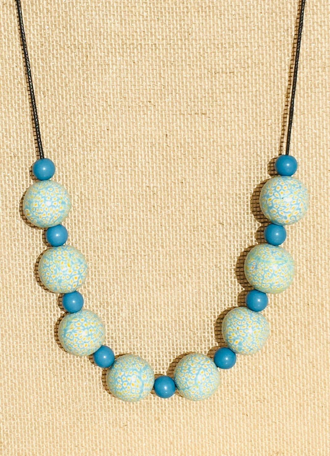 Handmade Turquoise & Yellow Polymer Clay Beaded Necklace – Artisan Jewellery Gift for Her