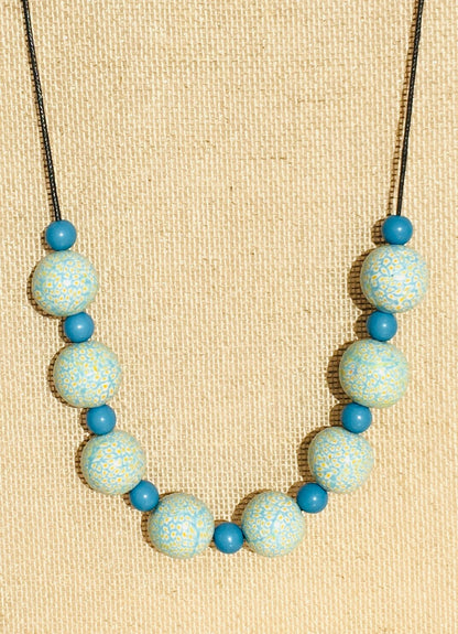 Handmade Turquoise & Yellow Polymer Clay Beaded Necklace – Artisan Jewellery Gift for Her