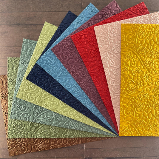 Embossed Rose Paper Cards – Components for Handmade Cards (Multiple Colours & Sizes)