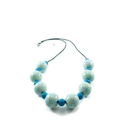 Handmade Turquoise & Yellow Polymer Clay Beaded Necklace – Artisan Jewellery Gift for Her
