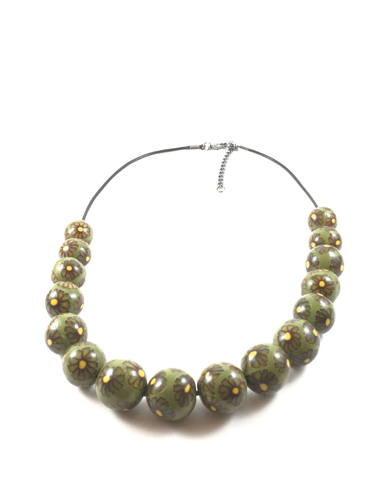 Handmade Olive & Brown Millefiori Polymer Clay Beaded Necklace & Earrings – Gift for Her