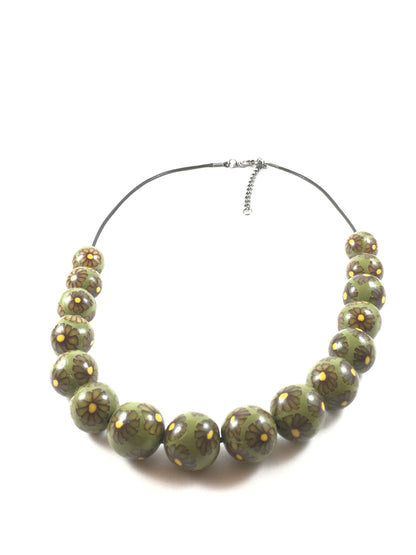 Handmade Olive & Brown Millefiori Polymer Clay Beaded Necklace & Earrings – Gift for Her