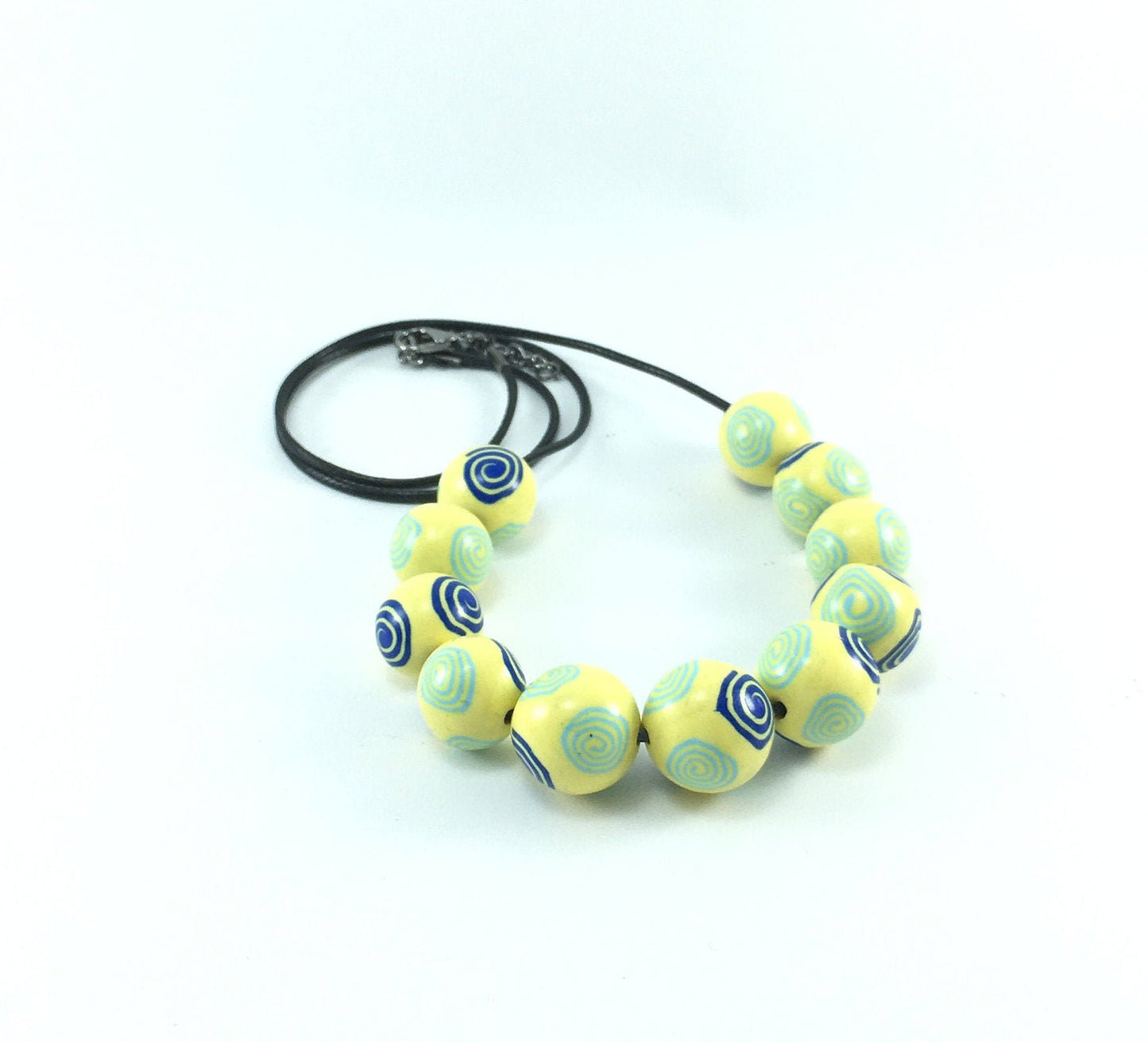 Handmade Blue & Yellow Millefiori Polymer Clay Beaded Necklace – Artisan Jewellery Gift for Her