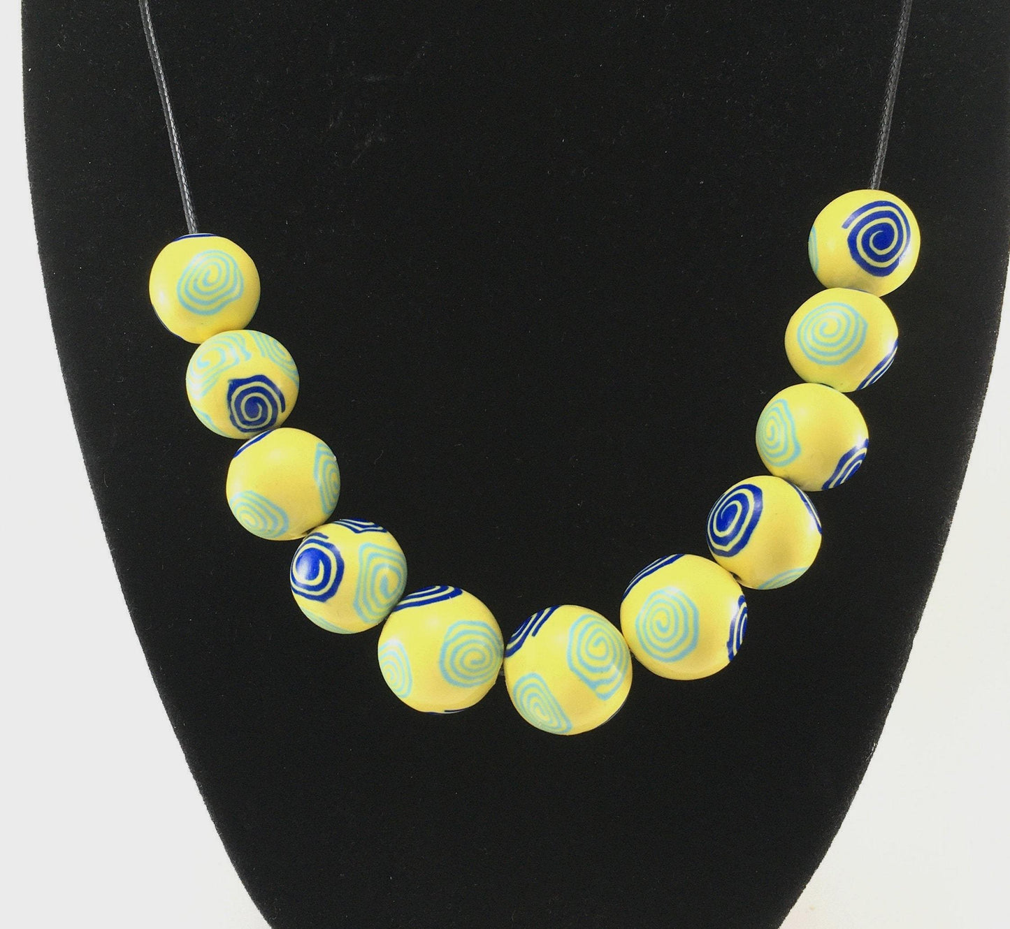 Handmade Blue & Yellow Millefiori Polymer Clay Beaded Necklace – Artisan Jewellery Gift for Her