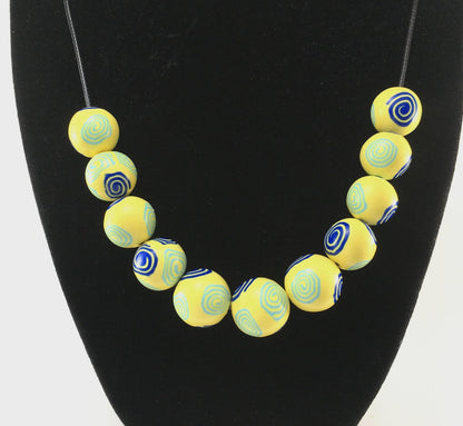 Handmade Blue & Yellow Millefiori Polymer Clay Beaded Necklace – Artisan Jewellery Gift for Her
