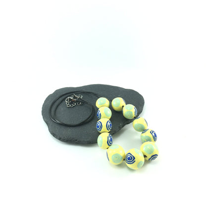 Handmade Blue & Yellow Millefiori Polymer Clay Beaded Necklace – Artisan Jewellery Gift for Her