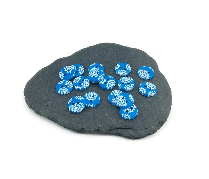 Handmade Blue & White Polymer Clay Buttons – Set of 6 (14mm)