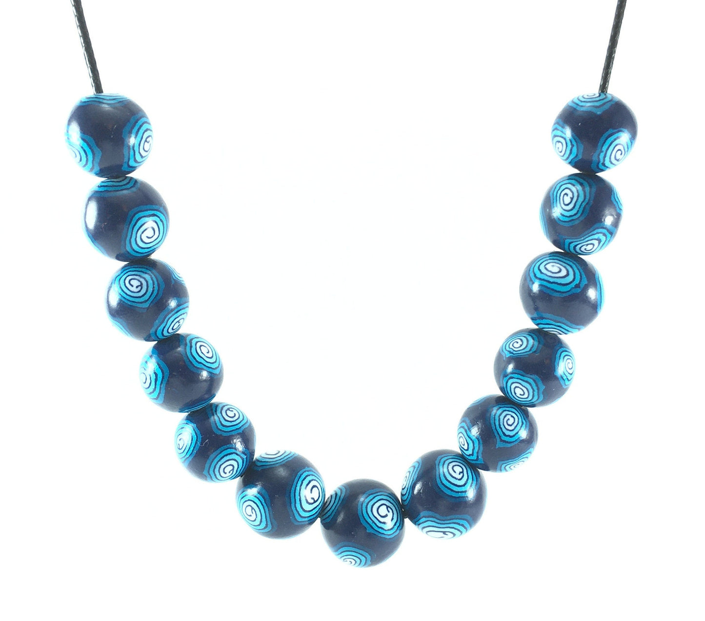 Handmade Navy & Turquoise Millefiori Polymer Clay Beaded Necklace – Gift for Her