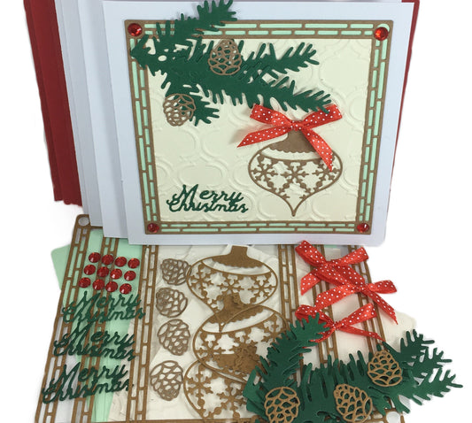 Christmas Embossed Card Making Kit – Makes 4 DIY Holiday Cards with Envelopes (13.5 x 14.5cm)