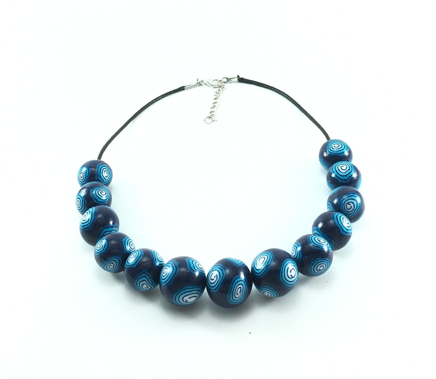 Handmade Navy & Turquoise Millefiori Polymer Clay Beaded Necklace – Gift for Her