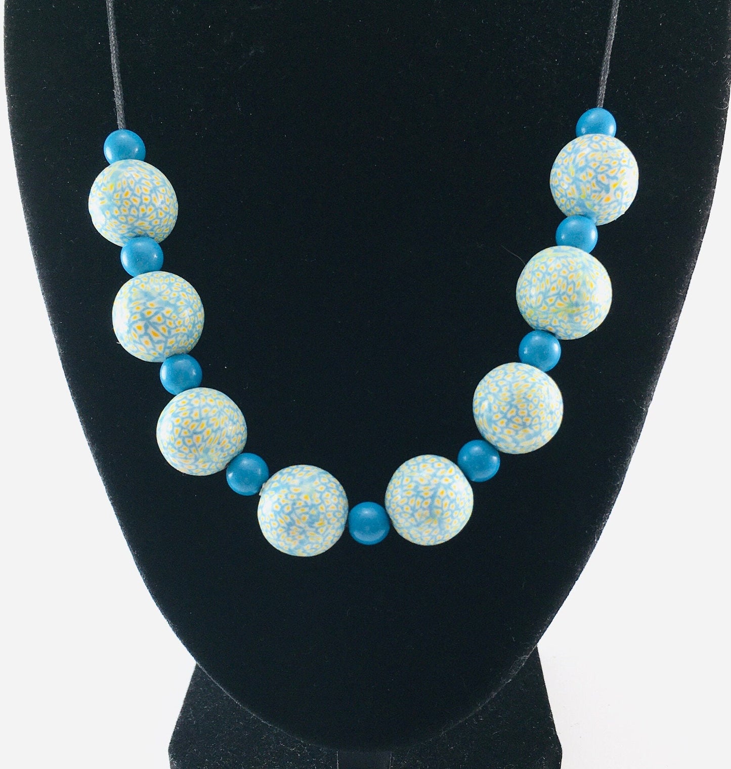 Handmade Turquoise & Yellow Polymer Clay Beaded Necklace – Artisan Jewellery Gift for Her
