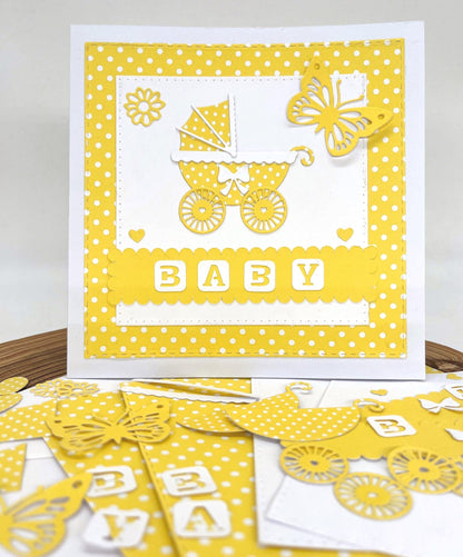 Baby Shower Card Making Kit – Handmade Embossed Card & Envelope (6x6")