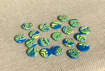 Handmade Colourful Round Buttons – Blue, Yellow & Green Mix (14mm)