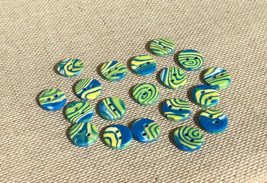 Handmade Colourful Round Buttons – Blue, Yellow & Green Mix (14mm)
