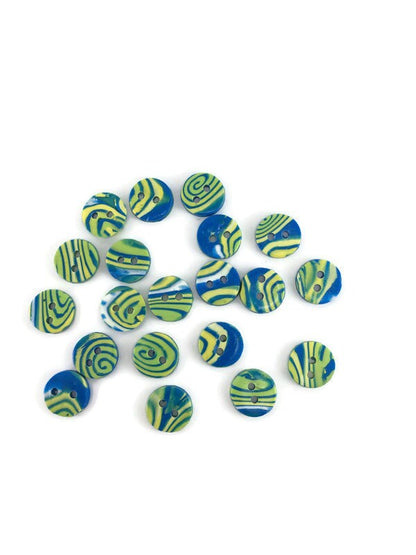 Handmade Colourful Round Buttons – Blue, Yellow & Green Mix (14mm)