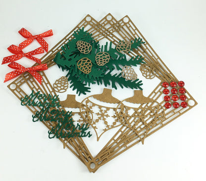 Christmas Embossed Card Making Kit – Makes 4 DIY Holiday Cards with Envelopes (13.5 x 14.5cm)