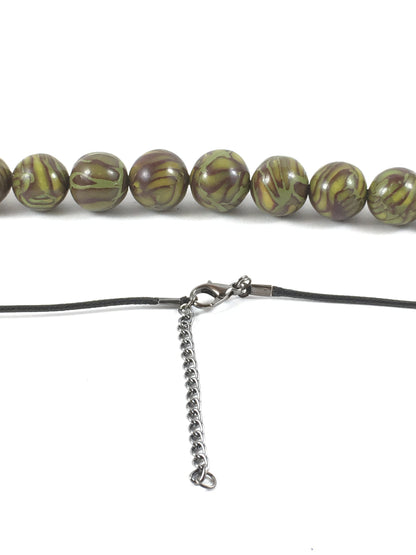 Handmade Olive, Brown & Yellow Polymer Clay Beaded Necklace & Earrings Set – Gift for Her
