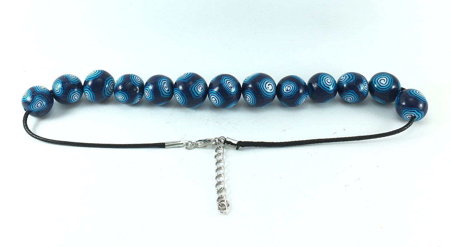 Handmade Navy & Turquoise Millefiori Polymer Clay Beaded Necklace – Gift for Her