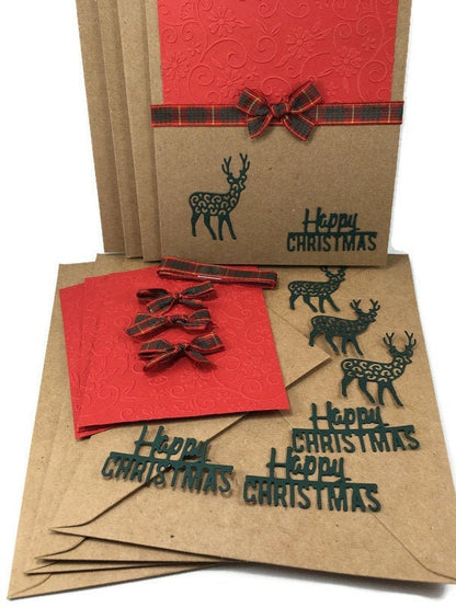Handmade Christmas Card Kit – Kraft Cards with Envelopes, Makes 4 Cards (5x7")