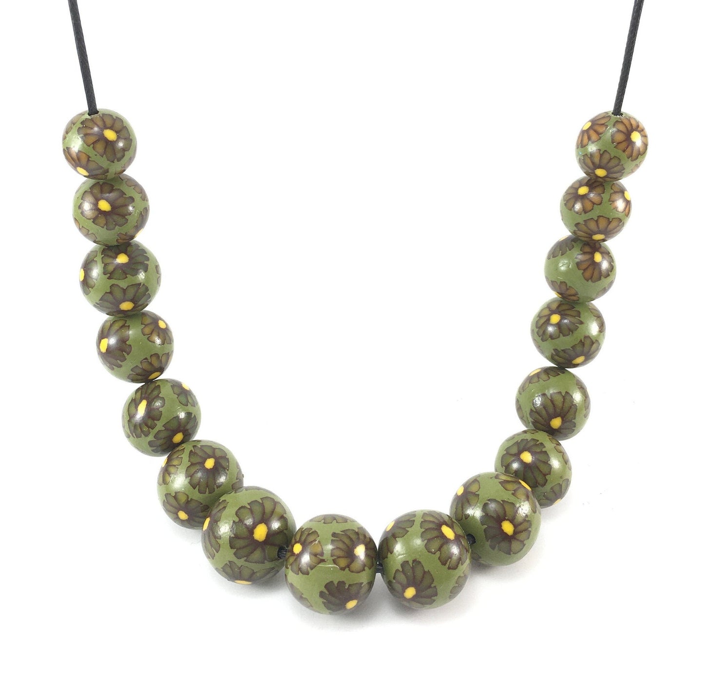 Handmade Olive & Brown Millefiori Polymer Clay Beaded Necklace & Earrings – Gift for Her