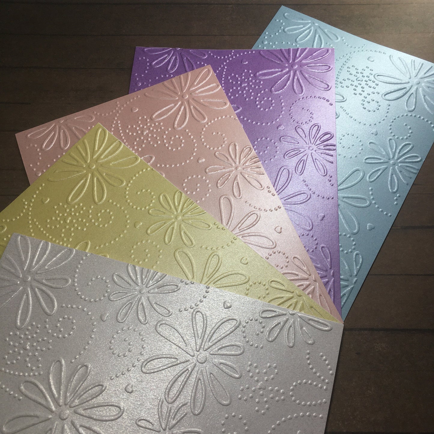 4 x Embossed Pearlised Floral Paper Cards – Components for Handmade Cards (10.5 x 14.5cm) – Pack B
