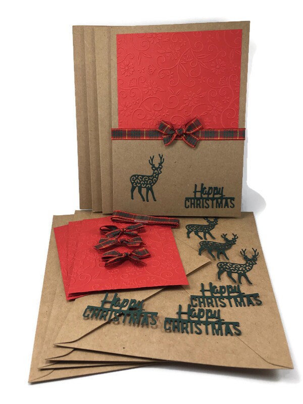 Handmade Christmas Card Kit – Kraft Cards with Envelopes, Makes 4 Cards (5x7")