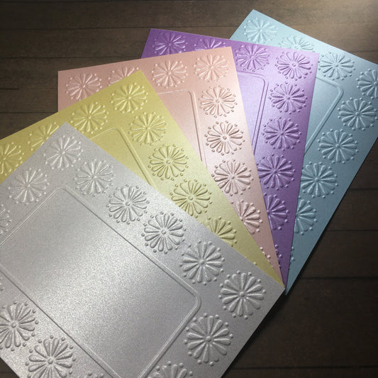 4 x Embossed Pearlised Floral Paper Cards – Components for Handmade Cards (10.5 x 14.5cm)