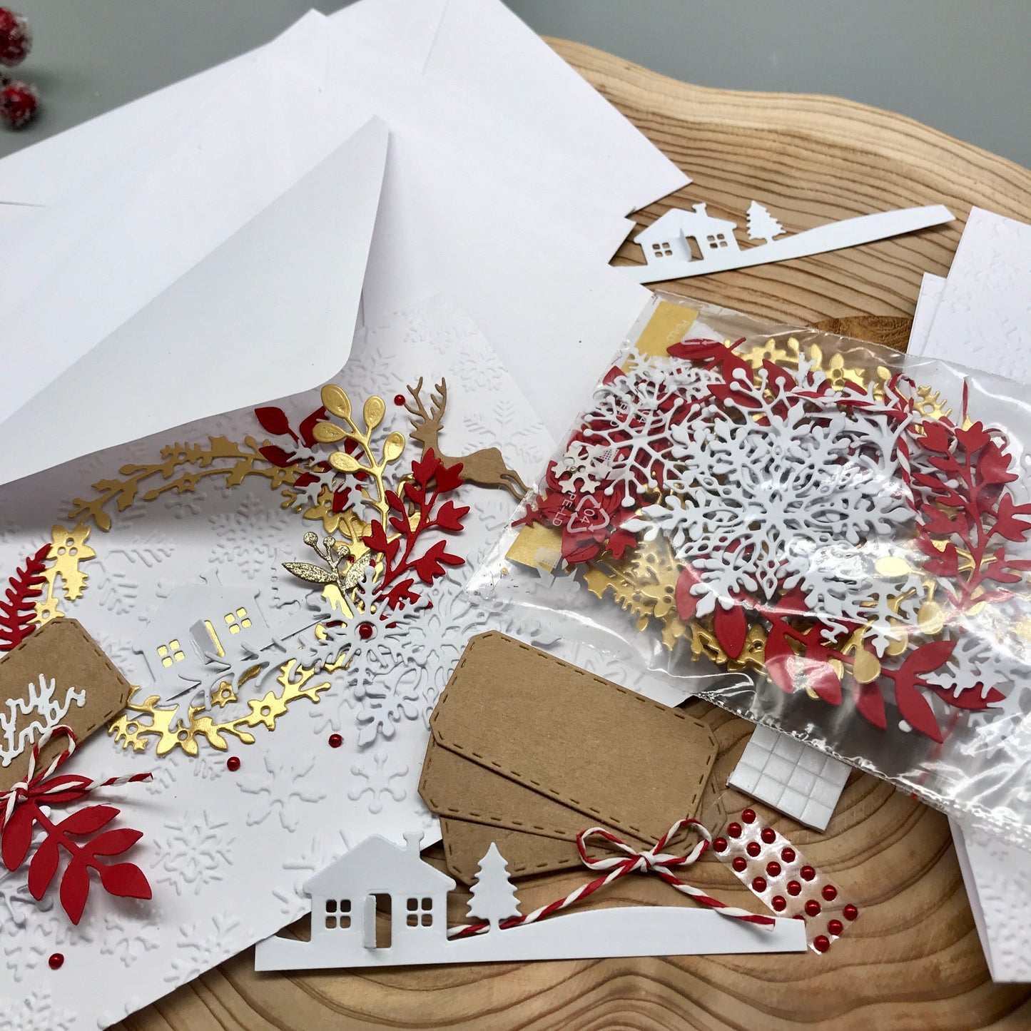 Luxury Christmas Card Making Kit – Handmade Embossed Holiday Cards with Envelopes (5x7") – Pack C