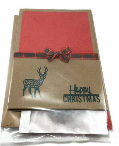Handmade Christmas Card Kit – Kraft Cards with Envelopes, Makes 4 Cards (5x7")