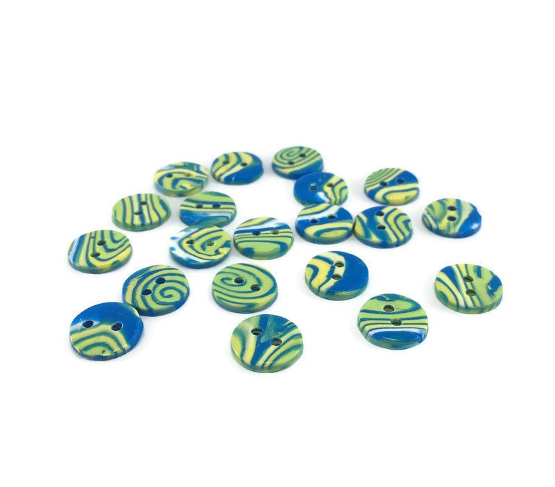 Handmade Colourful Round Buttons – Blue, Yellow & Green Mix (14mm)